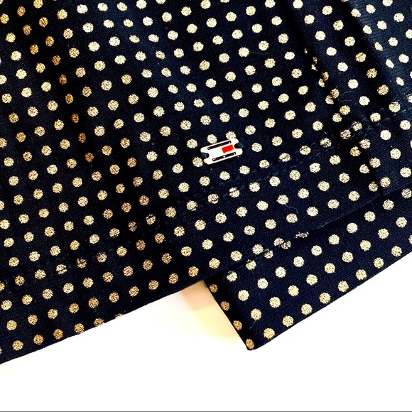 T04 Tommy Hilfiger Black Gold Gathered Short Sleeve Shirt - Picture 11 of 16